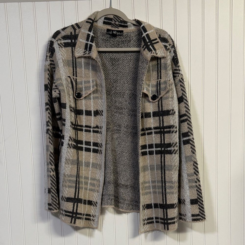 80 Park Plaid Cardigan Sweater Women's Petite M